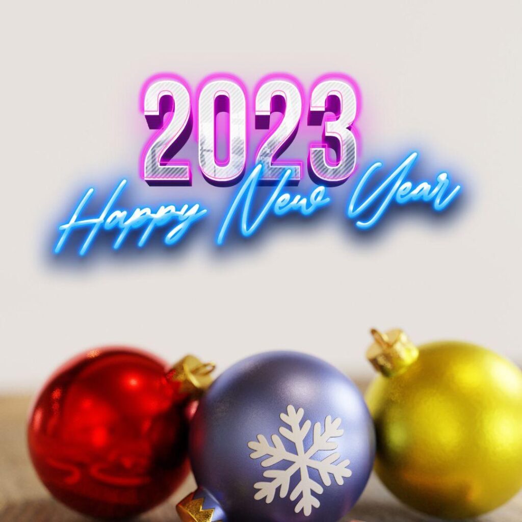Happy New Year 2023 in Neon colorful fonts